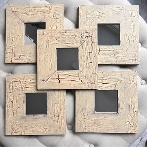 Set of 5 Shabby Chic Square MIRRORS 10" x 10" Wall Mounted Wooden Distressed VTG